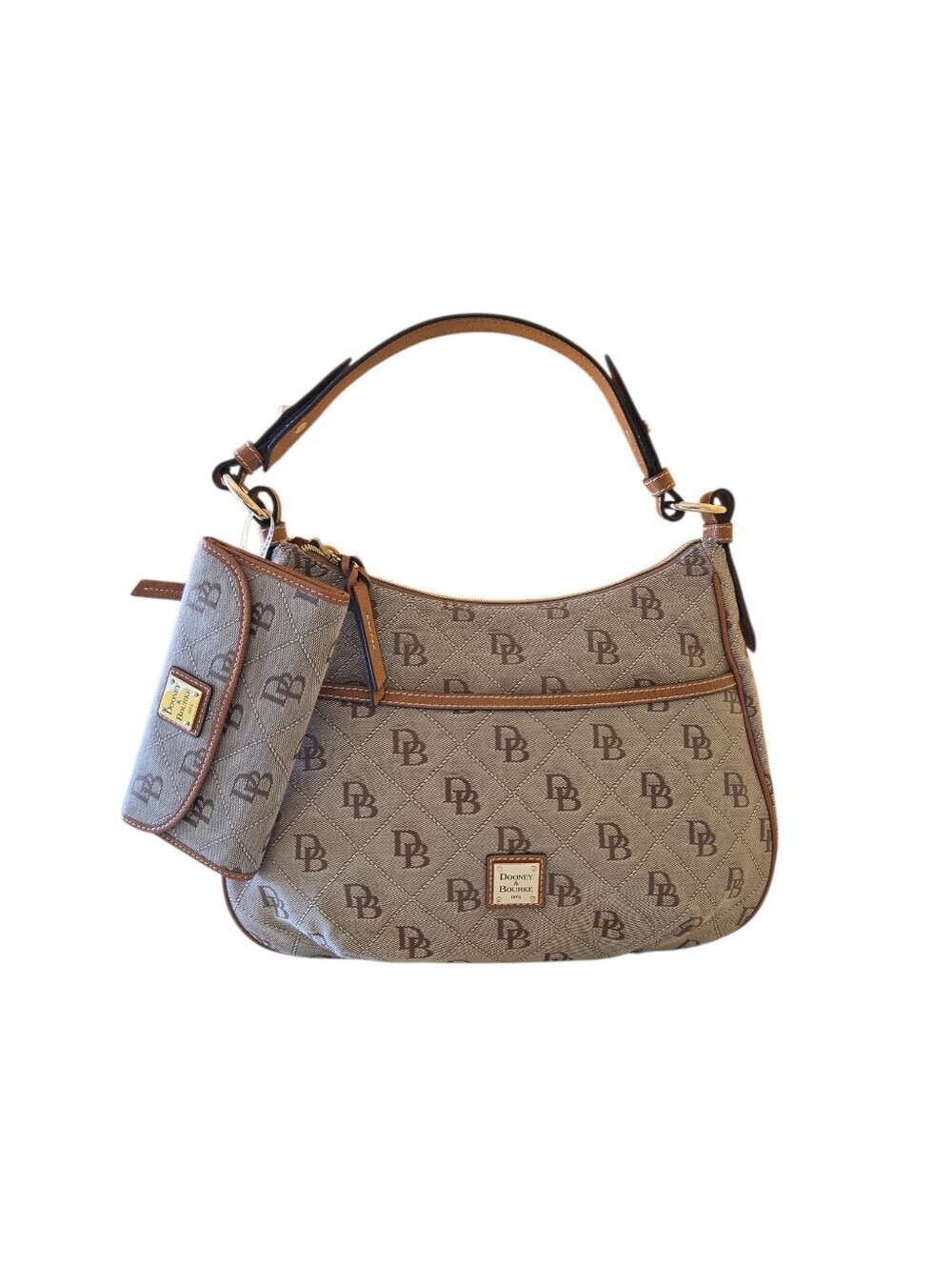 Dooney & Bourke Hobo Shoulder Bag Women Medium Brown DB Monogram Canvas Leather